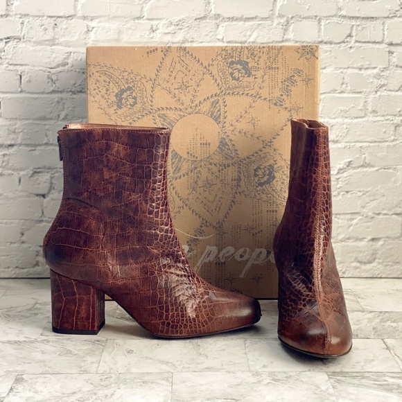 NEW Free People Cecile Croc Embossed Booties - Picture 2 of 10
